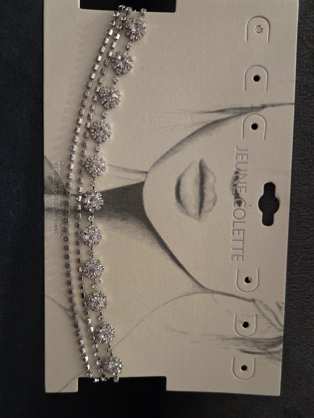 Jeune Colette Silver Rhinestone Double Strand Choker Necklace